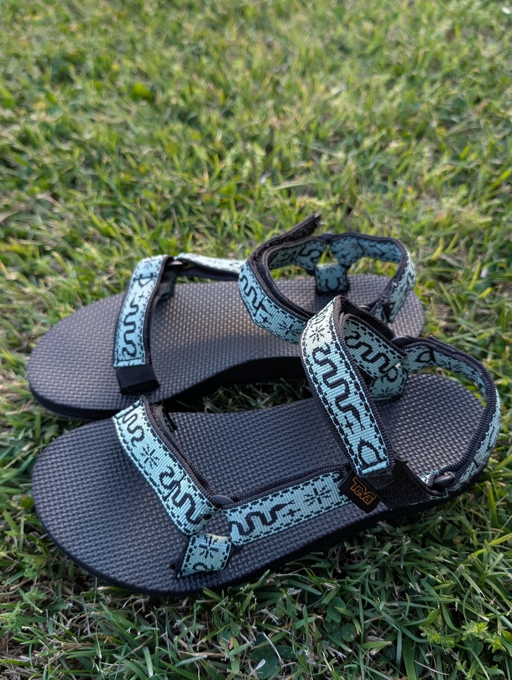 💙EUC Teva Original Universal Embroidery Patterned Aqua/Black Snake Strap Sandal